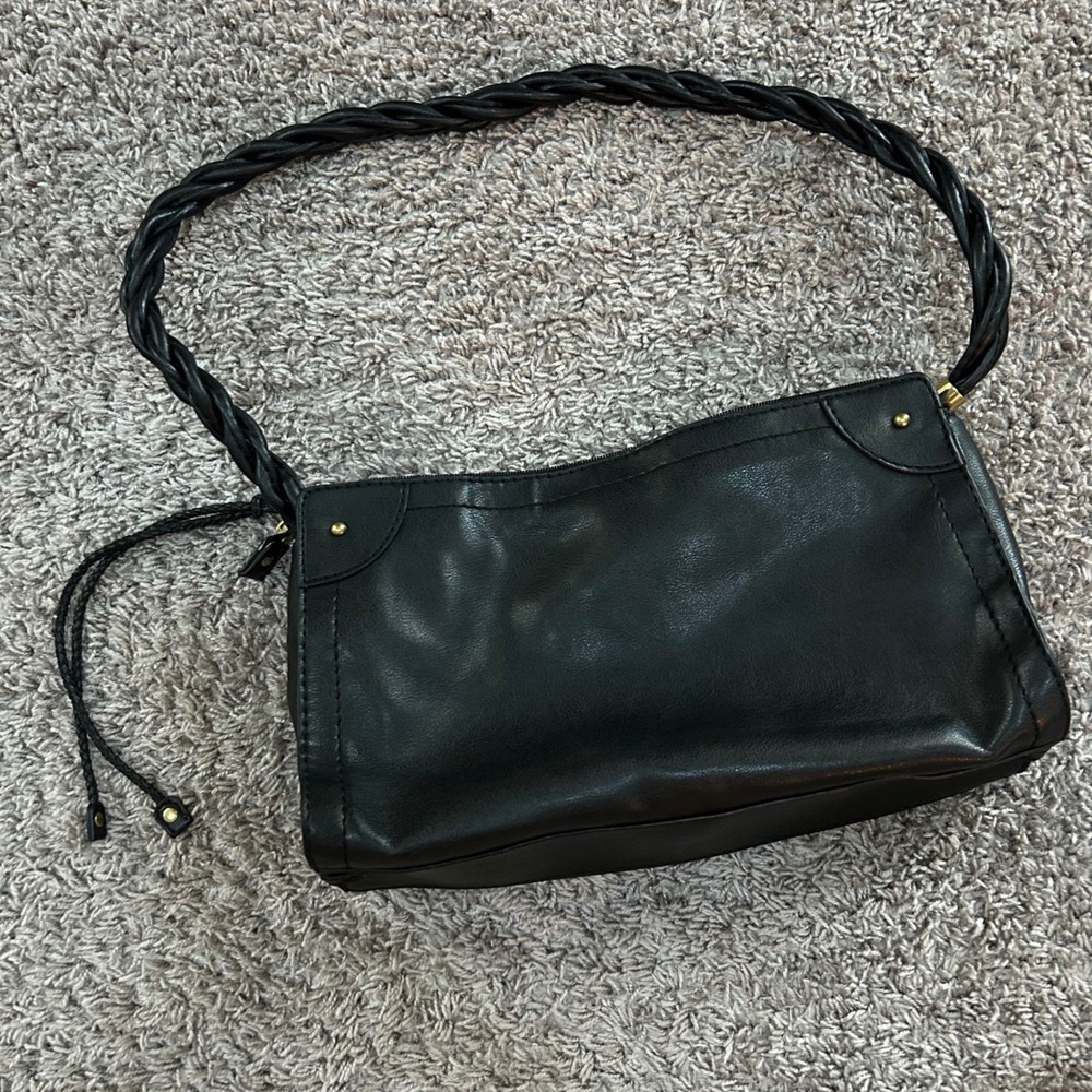 Relic Black Braided Strap Faux Leather Shoulder Bag Purse Small‎ Elegant